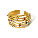 Daiiibabyyy  Trendy Colorful Crystal Rhinestone Rings for Women Irregular Luxury Aesthetic Designer Jewelry Waterproof