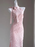 DAIIIBABYYY  -  Pink Printed Cheongsam Improved Dress for Women Summer 2025 Youth Style Girl Daily Waist Qipao Dress Elegant Medium Long