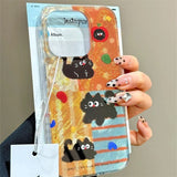 Daiiibabyyy  Apple Little Black Cat Phone Case with Same Phone Chain For iPhone 11 12 13 14 15 16 pro max