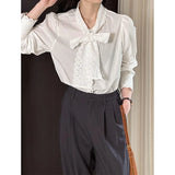 DAIIIBABYYY  -  Spring New Product Shirt Women's Orange Zhi Korean Style Bow White Shirt Unique Top