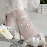 Daiiibabyyy  Mid Heel Shoes Woman Pink Green White Heels Pointed Toe Bridal Heels Lolita Heels Y2K Accessories Bow Pearl Stiletto Women