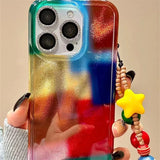 Daiiibabyyy  Water ripple IND splicing grid phone case with chain for iPhone 11 12 13 14 15 16 17 Pro Max