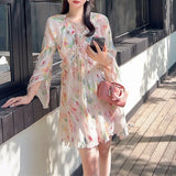 DAIIIBABYYY  -  Afternoon Garden Spring/Summer Gentle Trumpet Sleeves Fragmented Flower Dress with Ruffle Edge Long Dress