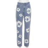 DAIIIBABYYY  -  Women Kapok Print Slim Jeans Pants Autumn Winter High Waist Button Zipper Casual All Match Fashion Trousers Hipster Streetwear