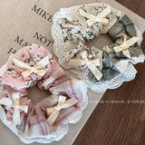 Daiiibabyyy Fresh Floral Plaid Patchwork Lace Lolita Cute Bow Girl Heart Large Hair Ring Hair Accessories