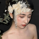 Daiiibabyyy  French Exquisite Bridal Headbands Feather Pearls Bride Headress Flower Luxury Wedding Headwear Bride Accessories