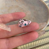 Daiiibabyyy  Fashion Shiny Pink Zircon Heart Hairpin Ear Clip for Women Punk Metal Geometric No Piercing Ear Cuff Aesthetics Y2K Jewelry