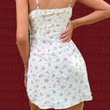 Daiiibabyyy  Women's Dainty Floral - printed Spaghetti Strap Mini Dress with Drawstring - A Delightful Blend of Cuteness and Style