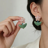 Daiiibabyyy  Cute Sweet Flower Round Shape Pearl Rhinestone Stud Earrings for Women Tulip Floral Korean Fashion Earring Gift