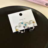 Daiiibabyyy  Hollow Out Heart-Shaped Zircon Ring Colorful Zircon Metal Simple Earrings Unique Ferris Wheel Design Women's Jewelry Earrings