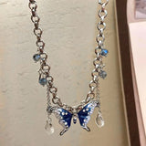 Daiiibabyyy  Rhinestone Butterfly Necklace Exaggerated Retro Vintage Zircon Necklace Jewelry Gifts Women's Choker Party