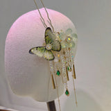 Daiiibabyyy  Fresh Green Butterfly Tassel Hair Accessories Headgear  Flower Hair Sticks Bridal Hair Accessories