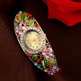 Daiiibabyyy  Rich In Flowers Vintage Watch Rhinestone Bracelet Round Dial Quartz Watch Crystal Jewelry Versatile Design