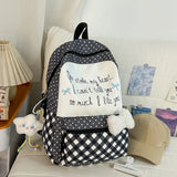 Daiiibabyyy  All Match High-capacity Backpack Women Students Travel Schoolbag Sweet Y2k Aesthetic Letter Print Dots Plaid Patchwork Backpacks