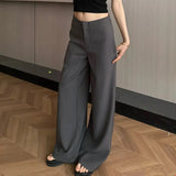 Daiiibabyyy  Gray High-Waisted Wide-Leg Pants Drapey Fabric Loose Fit Casual Women's Fashion Trousers Daily Wear Bottoms