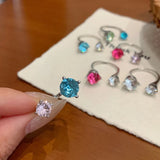 Daiiibabyyy  New Korean Copper Set Zircon Open Ring for Women Exquisite Colorful Rhinestone Adjustable Ring Engagement Dating Jewelry