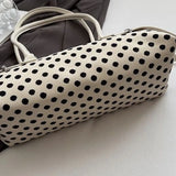 Daiiibabyyy  Y2k Polka Dot Cylindrical Handbag Ins Trendy Personality Elegant Retro Glossy Leather Exquisite Small Capacity Daily Commuting