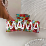 Daiiibabyyy  Fashion Square MAMA Hair Claw Retro Ponytail Clip Acetic Acid Shark Clip Leopard Print Colorful Geometry Hair Claw Daily
