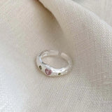 Daiiibabyyy  Sweet Pink Crystal Open Rings for Women Girls Korean Simple Silver Color Matte Irregular Adjustable Finger Rings Jewelry Gifts