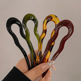 DAIIIBABYYY  -  U-Shaped Hair Fork Fashion Tortoiseshell Acetate Acrylic Hairpin Geometric Design Headwear Hair Sticks Women Girls