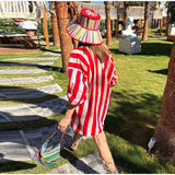 Daiiibabyyy  Plaid Print Ruffle Wide Brim Bucket Hat Foldable Sun Protection Loose Fit Summer Women Straw Hat Casual Chic Lady Sombrero