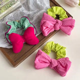 DAIIIBABYYY  -  1pc sweet and cute plum color bow large intestine hair ring, Korea Dongdaemun plaid contrast hair tie American retro hair ring