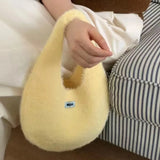 Daiiibabyyy  Ladies' Tote Bag Autumn Winter Korean Plush Dopamine Sweet Kawaii Simple Versatile Daily Large Capacity Knitted Handbag For Girl