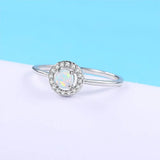 Daiiibabyyy  Blue Opal Stone  Rings For Women Female Luxury Dainty Full Zircon Silver Color Round Midi Finger Ring New Fashion Jewelry Gifts