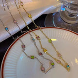 Daiiibabyyy  Romantic Colorful Rhinestones Tassel Necklaces for Women Bohemian Simple Zircon Heart Necklaces Y2K Friendship Jewelry Gifts