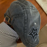 DAIIIBABYYY  -  Japanese Retro Star Patch Design Denim Forward Hat Men's and Women's Spring and Autumn Outdoor Sunshade Casual Beret