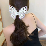 Daiiibabyyy  Large Double-layer Hollow Butterfly Grab Clip Diamond-encrusted Hairpin  Shark Clip  Disc Hair Clip  Fashion Headgear