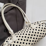Daiiibabyyy  Y2k Polka Dot Cylindrical Handbag Ins Trendy Personality Elegant Retro Glossy Leather Exquisite Small Capacity Daily Commuting
