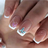 DAIIIBABYYY  -  24 PCs Short French Minimalist Butterfly Line Nails with 1 Jelly Gel and 1 Nail File