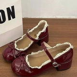 Daiiibabyyy  Women Leather Thick Heel Mary Jane Shoes Elegant Butterfly Knot Decor Concise Fashion Outdoor Daily Dress Ladies Footwear