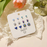 DAIIIBABYYY  -  Hot Selling Cute Flower Heart Cartoon Animal Stud Earrings Set for Women Korean Fashion Sweet Pink Peach Earring Jewelry