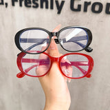 Daiiibabyyy  Y2K Oval Glasses Retro Oversized Square Frame Eyewear Fashion Black Red Spectacles Anti Blue Light Computer Reading Eyeglasses