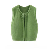 DAIIIBABYYY  -  Women's Solid Color Simple Versatile O-neck Lace-up Knitted Vests Early Autumn Sleeveless Waistcoat Jacket Tops Female Clothing