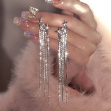 Daiiibabyyy  New Rhinestone Tassel Chain Earrings for Women Bling Luxury Zircon Long Drop Earring for Elegent Banquet Jewelry Daily Wear