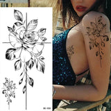 DAIIIBABYYY  -  Black Flower Women Sexy Tattoo Sticker Women Dot Rose Peony Body Chest Art Temporary Tattoos Water Transfer Fake Tattoo Stickers