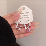 Daiiibabyyy  Korean Style Double-Layer Pentagram Drop Earrings for Women Sweet Cute Unique Niche Hoop Earrings Daily Commuting Jewelry Gifts
