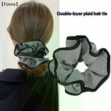 Daiiibabyyy  Maillard Plaid Lace Hair Scrunchies For Womens Girls Ponytail Holder Hair Ties Elastic Hair Rope Hair Accessories