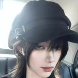 Daiiibabyyy  Subculture Cross Pendant Berets Cap Y2K Black Cotton Painter Hat Gothic Lolita Beret Hat Caps Harajuku Deco Accessories Japanese