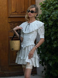 Daiiibabyyy  Elegant Printed Ruffled Lace-up Dress Women Chic High Wiast Slim A Line Mini Vestidos Summer Lady Party Street New Dresses