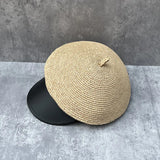 Daiiibabyyy  Summer Straw Cap PU Leather Women's Newsboy Cap Beret Hat Sun Cap Visor Travel Beach Hat