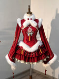 DAIIIBABYYY  -  Japan New Chinese Style Retro Cute Improved Cheongsam New Year'S Shirt Lolita Long-Sleeved Waist Cake Puffy Dress Winter