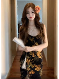 Daiiibabyyy  Floral Print Maxi Dress Women's Summer Slimming Date Meeting Skirt High Waist A-Line Gown Casual Chic Ladylike Style Long Dress