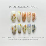 Daiiibabyyy 10Pcs Handmade Matte Fake Nails With Tulip Flowers Design Press on Nails Full Cover Acrylic Manicuree Wearable False Nail Tips