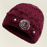 Daiiibabyyy  New Knitted Warm Hat Thickned Windproof Pullover Hat Floral Embroidery Cold Proof Earmuffs Cap Winter