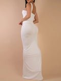 Daiiibabyyy  Solid Slimming Backless Temperament Dresses for Women Round Neck Sleeveless High Waist Spliced Metal Dress Female Fashion