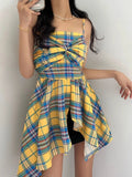 DAIIIBABYYY  -  Women Casual Sleeveless Bow Strapless Plaid Camisole Dress Summer 2025 New Retro and Stylish Irregular Short Dresses